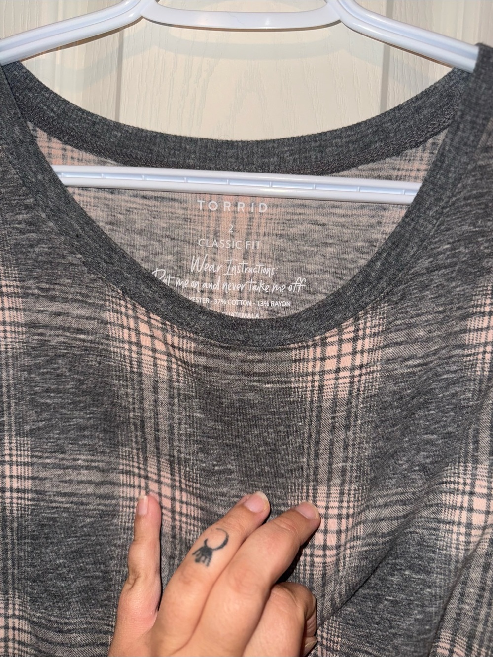 torrid Gray and Blush Plaid Long Sleeve Classic Fit Top